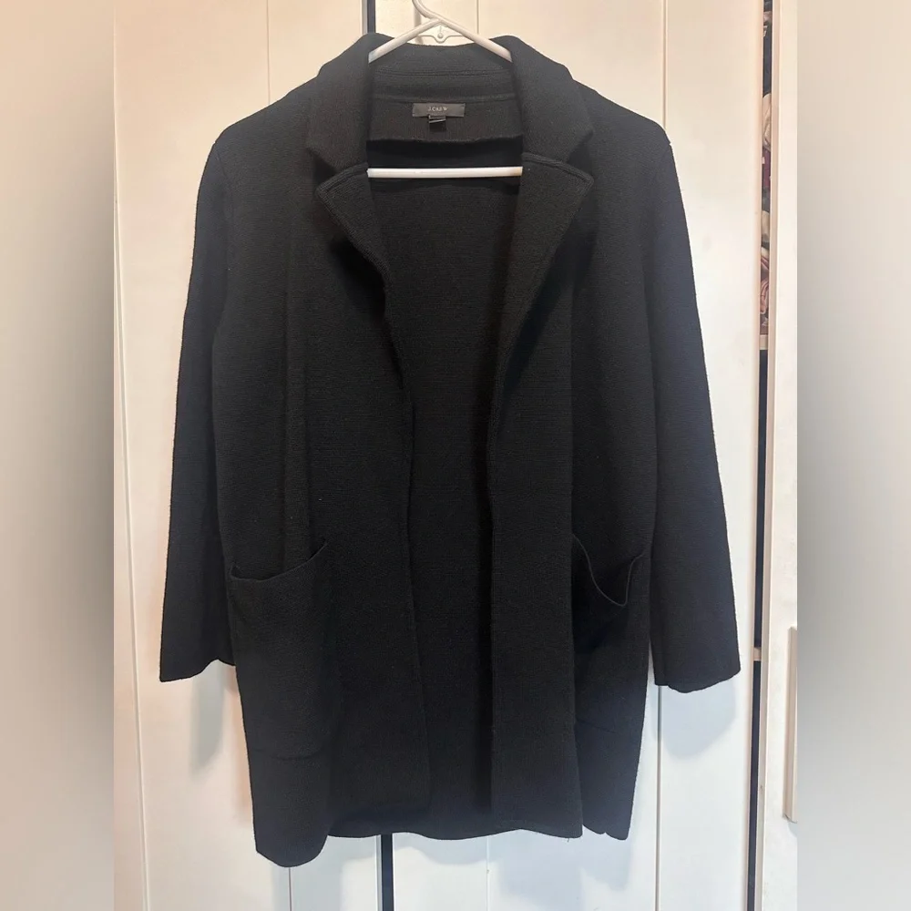 J. Crew Black Collared‎ Open Front Merino Wool Cardigan Sweater Blazer size XS